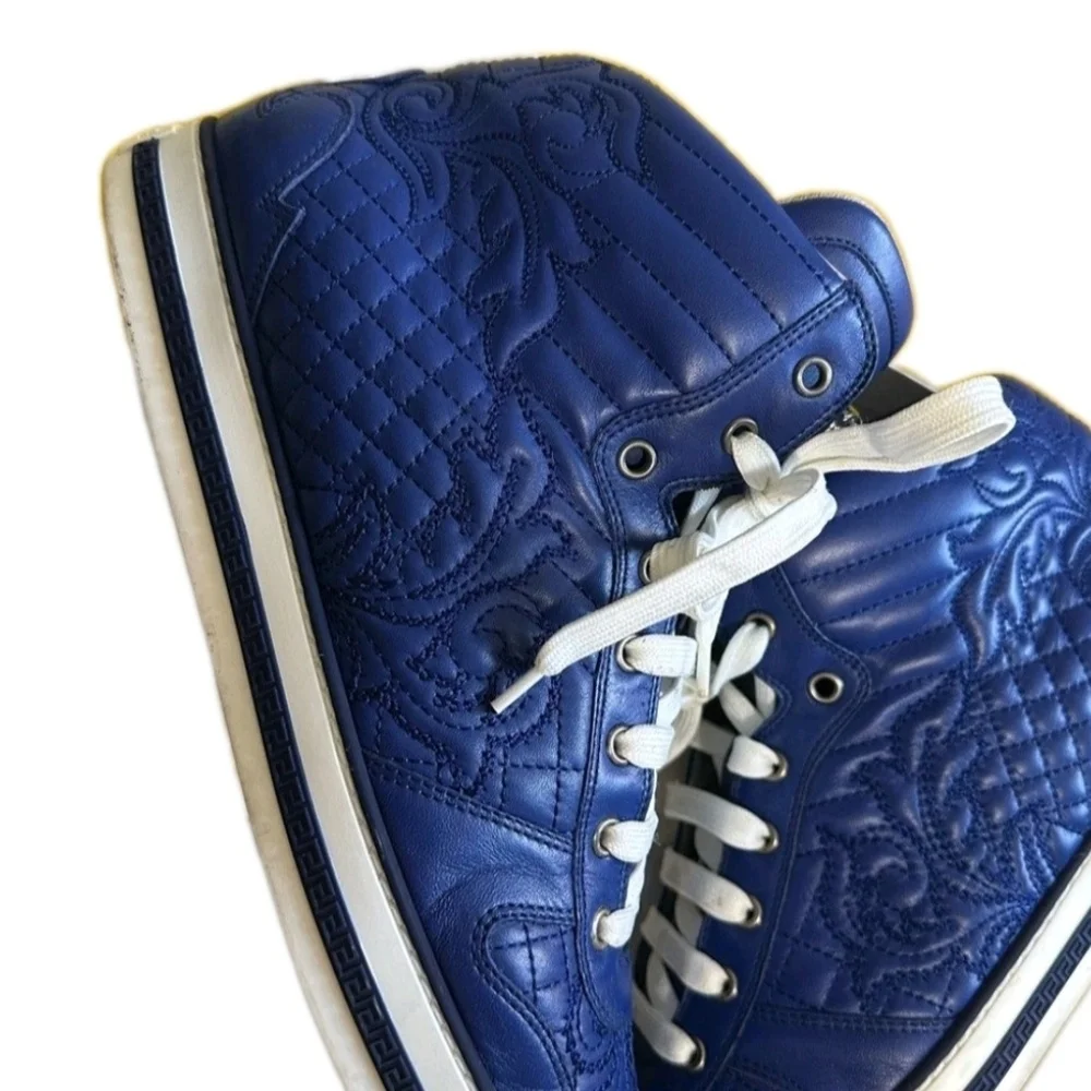 RARE Versace Blue Quilted Leather HighTop Trainers EU 43 Men's US Size 10 (EUC) - Picture 4 of 13
